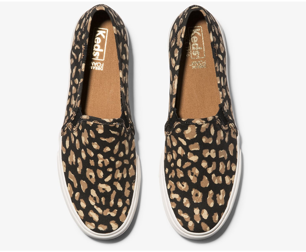 Slip On Γυναικεια - Keds Washable Double Decker Animal - Μαυρα/Λεοπαρ - IFXNM4098